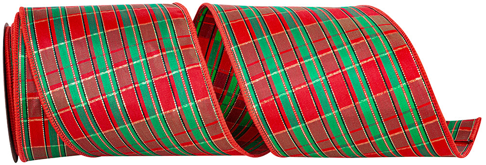 Tartan Tony Metallic Plaid Ribbon Red Green 4 Inch