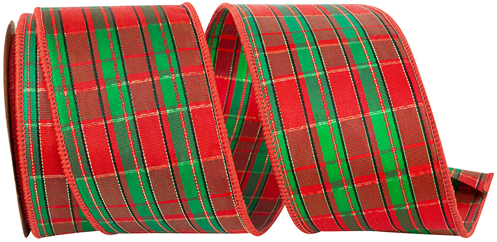 Tartan Tony Metallic Plaid Ribbon Red Green 2-1/2 Inch