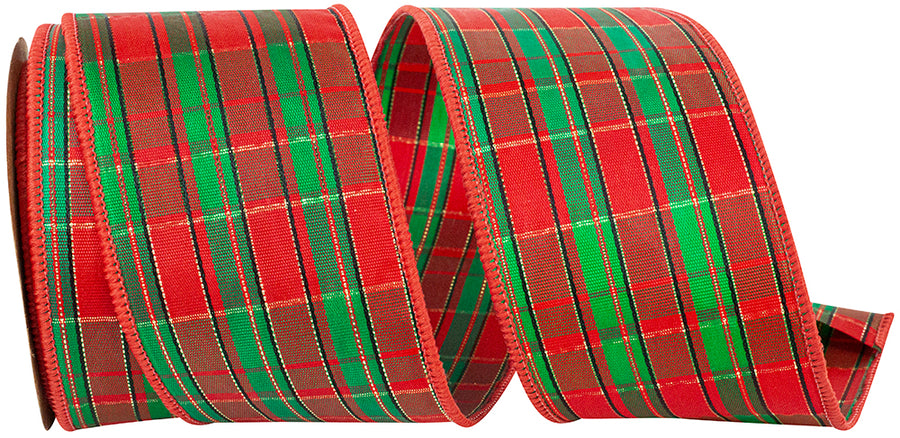 Tartan Tony Metallic Plaid Ribbon Red Green 2-1/2 Inch