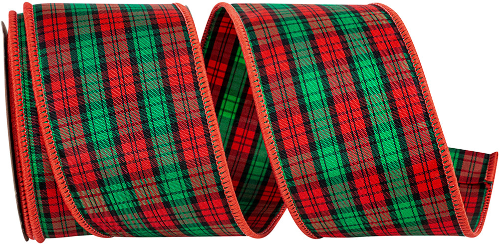 Tartan Plaid Wired Edge Ribbon Red Green 2-1/2 Inch