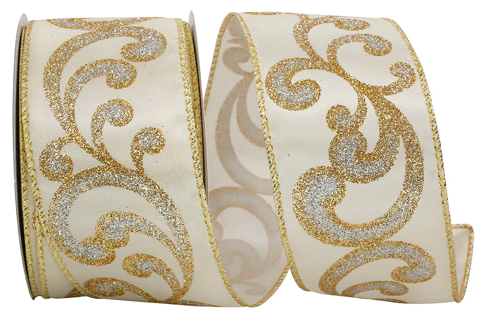 Ivory 2-1 2 Inch Fab Filigree Wired Edge Ribbon for Wreaths & Bows