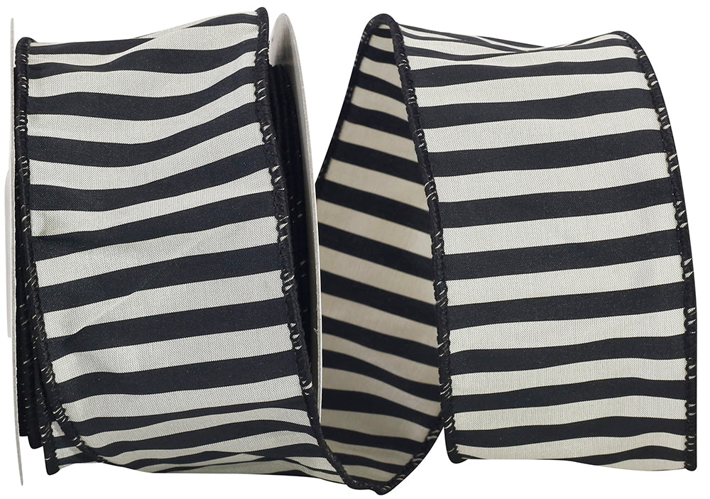 Black 2-1 2 Inch Silky Stripe Black & White Wired Edge Ribbon for Wreaths & Bows
