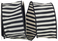 Black 2-1 2 Inch Silky Stripe Black & White Wired Edge Ribbon for Wreaths & Bows