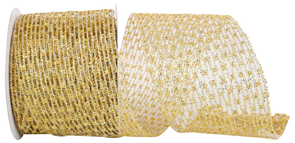 Gold Metallic Wired Edge Ribbon 4 Inch for Wreaths