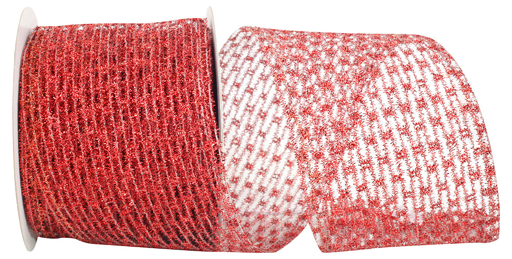 Red Metallic Wired Edge Ribbon 4 Inch for Wreaths and Bows