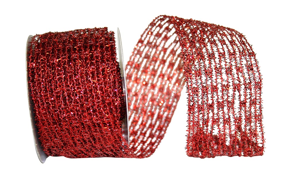 Red Metallic Wired Edge Ribbon 2-1/2 Inch for Wreaths