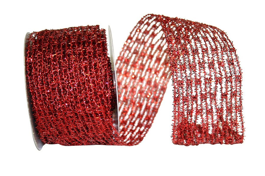 Red Metallic Wired Edge Ribbon 2-1/2 Inch for Wreaths