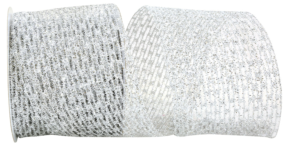 Silver Metallic Wired Edge Ribbon 4 Inch for Wreaths