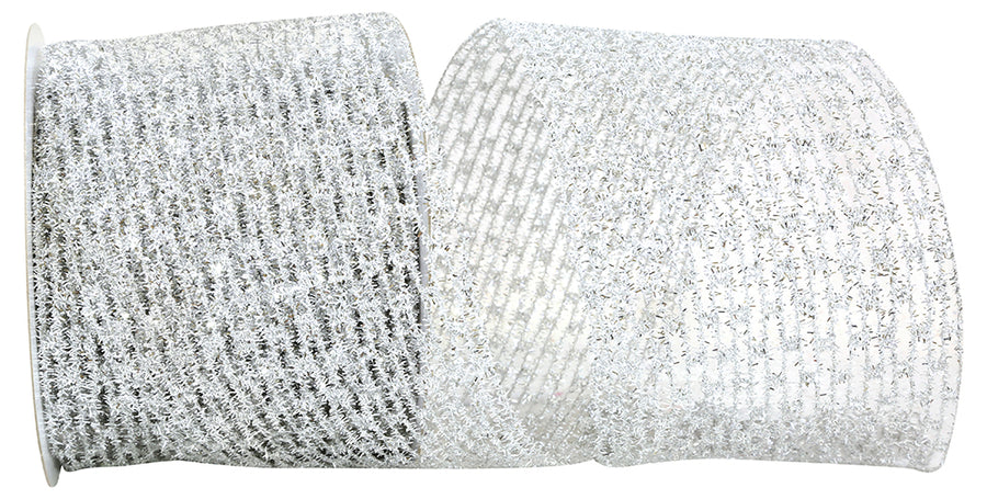 Silver Metallic Wired Edge Ribbon 4 Inch for Wreaths