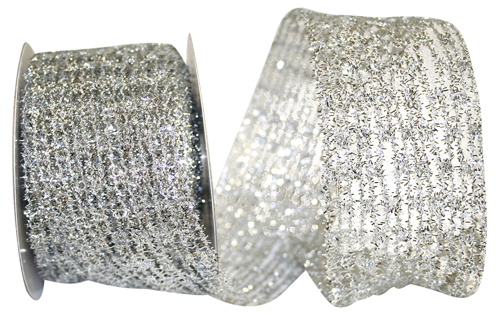 Silver Metallic Wired Edge Ribbon 2-1/2 Inch for Bows
