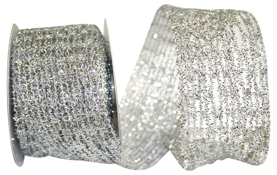 Silver Metallic Wired Edge Ribbon 2-1/2 Inch for Bows