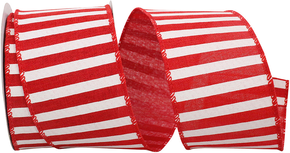 Red 2-1 2 Inch Railroad Stripe Wired Edge Ribbon for Wreaths & Bows