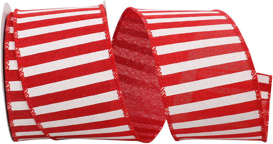 Red 2-1 2 Inch Railroad Stripe Wired Edge Ribbon for Wreaths & Bows