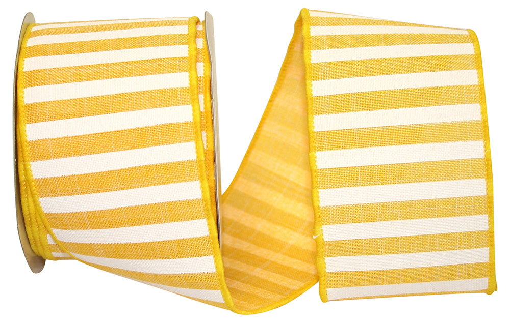 Yellow 2-1 2 Inch Railroad Stripe Wired Edge Ribbon for Wreaths & Bows