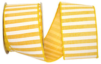 Yellow 2-1 2 Inch Railroad Stripe Wired Edge Ribbon for Wreaths & Bows