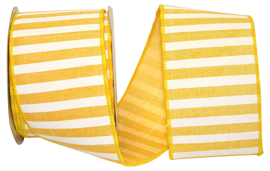 Yellow 2-1 2 Inch Railroad Stripe Wired Edge Ribbon for Wreaths & Bows