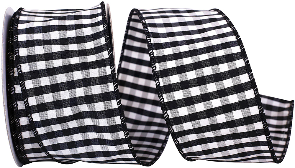 Black 2-1/2 Inch Check Taffeta Wired Edge Ribbon