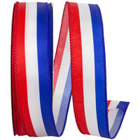 Multi 1-1 2 Inch Americana Tri-Stripe Wired Edge Ribbon Rd for Wreaths & Bows