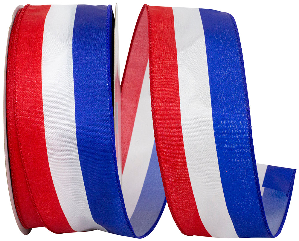 Multi 2-1 2 Inch Americana Tri-Stripe Wired Edge Ribbon Rd for Wreaths & Bows
