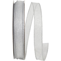 Corsage Glitter Ribbon White Silver 5/8 Inch 25Yds
