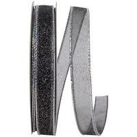 Corsage Glitter Ribbon Black Silver 5/8 Inch 25Yds