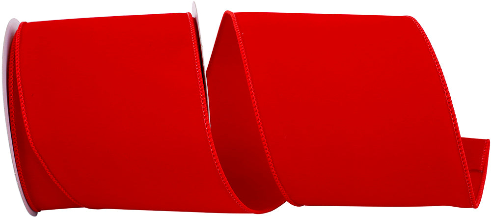 Red 4 Inch Velvet Wired Edge Ribbon for Wreaths & Bows