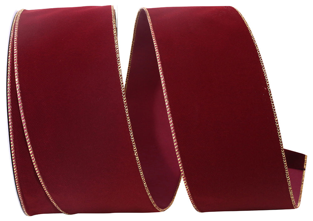Burgundy Gold Velvet Wired Edge Ribbon 4 Inch for Bows