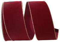 Burgundy Gold Velvet Wired Edge Ribbon 4 Inch for Bows