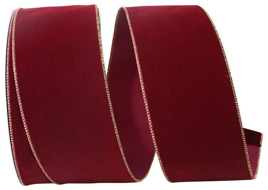 Burgundy Gold Velvet Wired Edge Ribbon 4 Inch for Bows