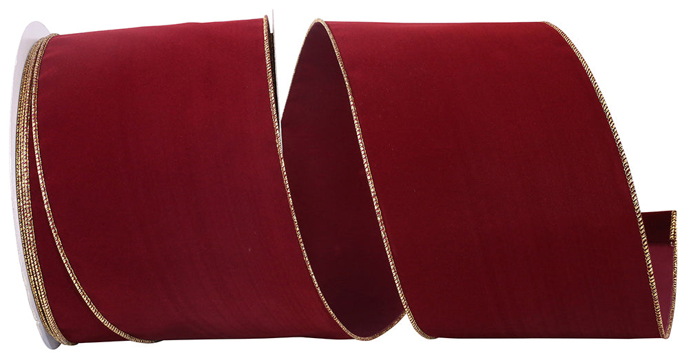 Burgundy Gold Velvet Wired Edge Ribbon 6 Inch for Bows