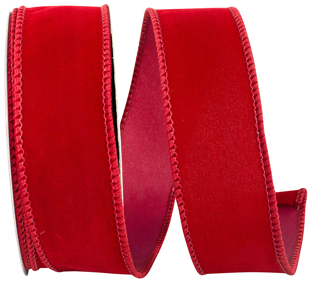 Scarlet Velvet Wired Edge Ribbon 1-1/2 Inch for Wreaths