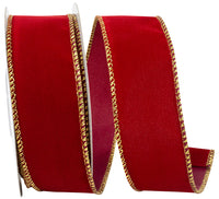 Velvet Wired Edge Ribbon Scarlet Gold 1-1/2 Inch 10Yds