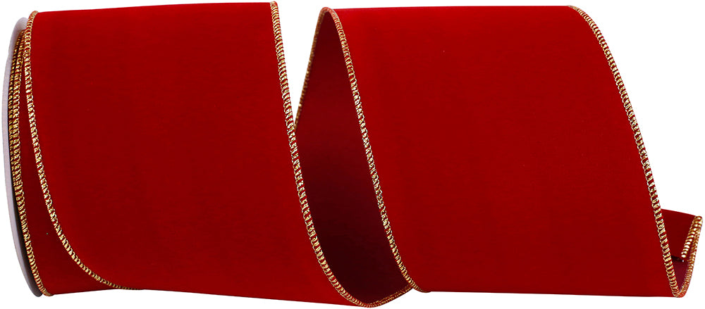 4 Inch Scarlet Gold Velvet Wired Edge Ribbon for Bows