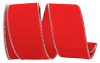 Red Silver 2-1 2 Inch Velvet Wired Edge Ribbon for Wreaths & Bows