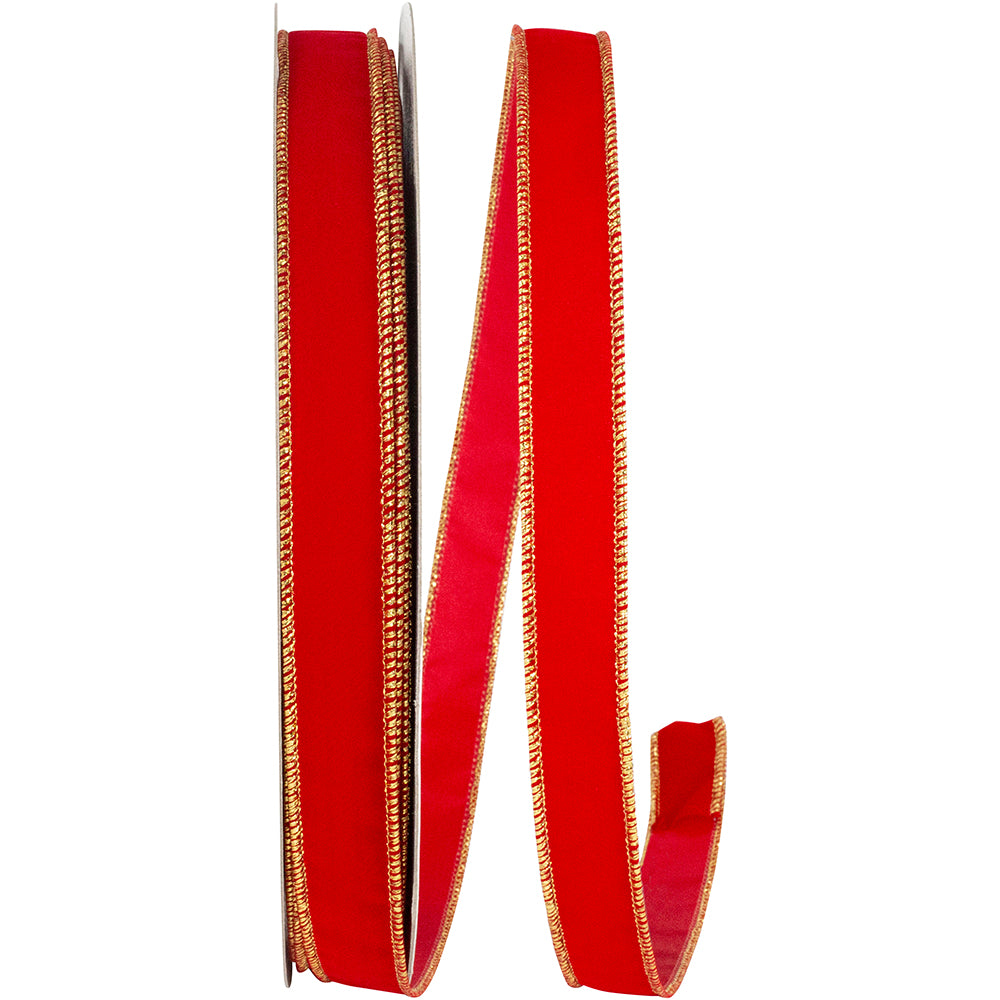 Red Gold 7 8 Inch Velvet Wired Edge Ribbon for Wreaths & Bows