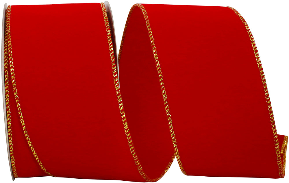 Red Gold 2-1 2 Inch Velvet Wired Edge Ribbon for Wreaths & Bows