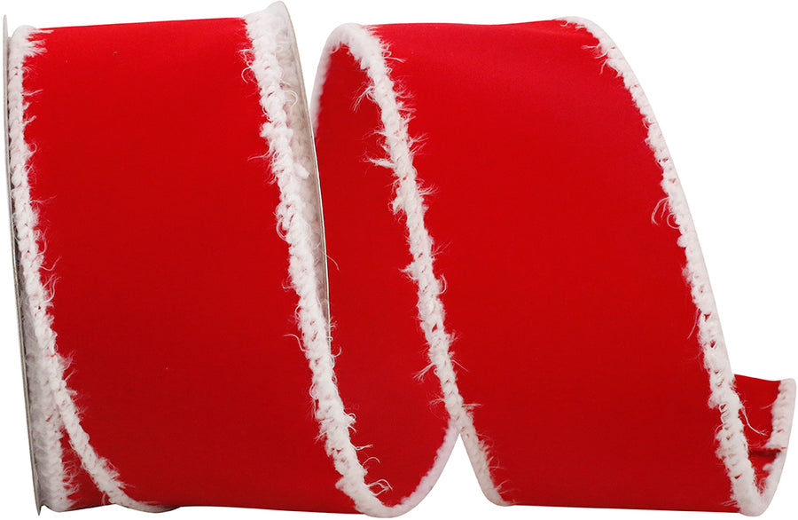 Red 2-1 2 Inch Velvet Snowy Edge Wired Edge Ribbon for Wreaths & Bows