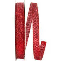 Red Glitter Metallic Lame Wired Edge Ribbon 5/8 Inch