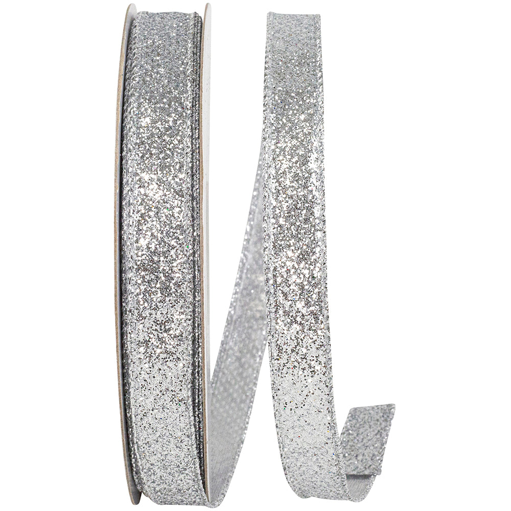 Silver Glitter Metallic Lame 5/8 Inch Wired Edge Ribbon