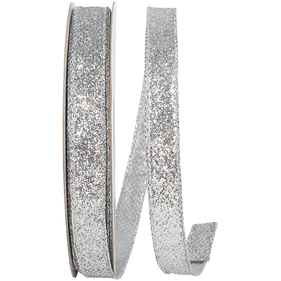 Silver Glitter Metallic Lame 5/8 Inch Wired Edge Ribbon