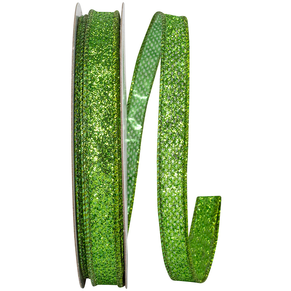 Lime 5/8 Inch Glitter Metallic Lame Ribbon for Wreaths