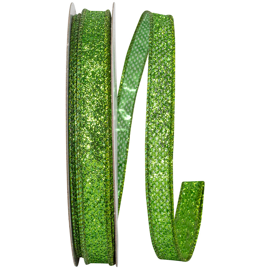 Lime 5/8 Inch Glitter Metallic Lame Ribbon for Wreaths