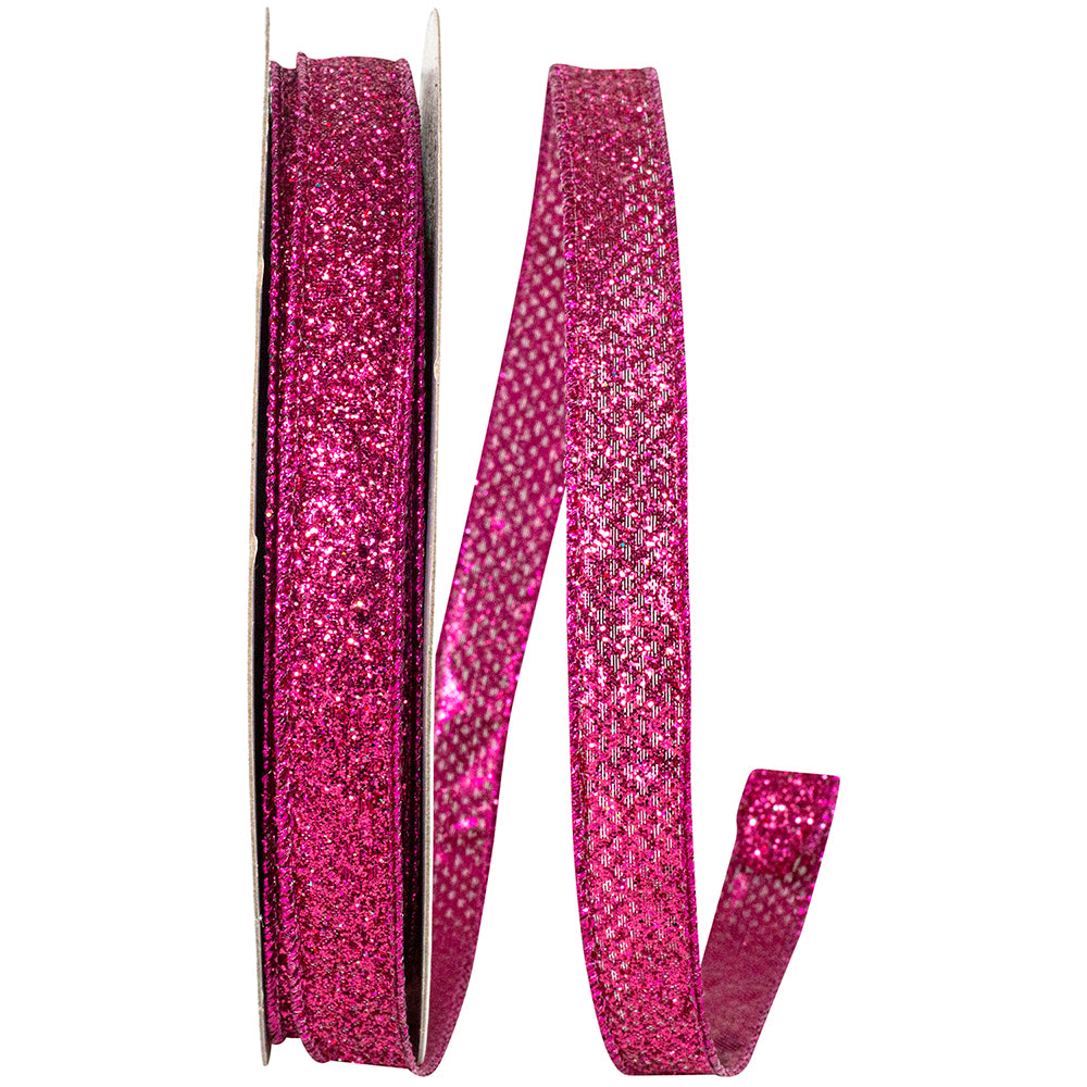 Fuchsia Glitter Metallic Lame Wired Edge Ribbon 5/8 Inch