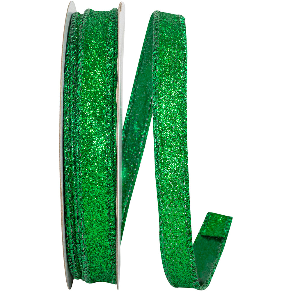 Emerald Wired Edge Glitter Metallic Lame Ribbon 5/8 Inch