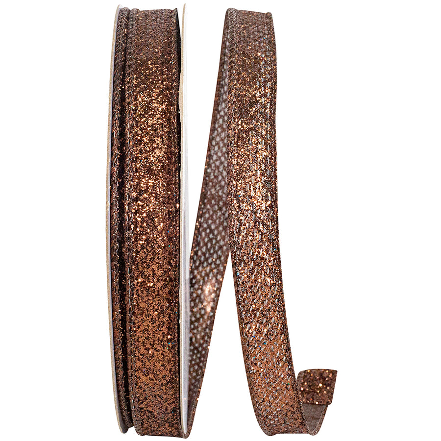 Chocolate Glitter Metallic Lame Wired Edge Ribbon 5/8 Inch