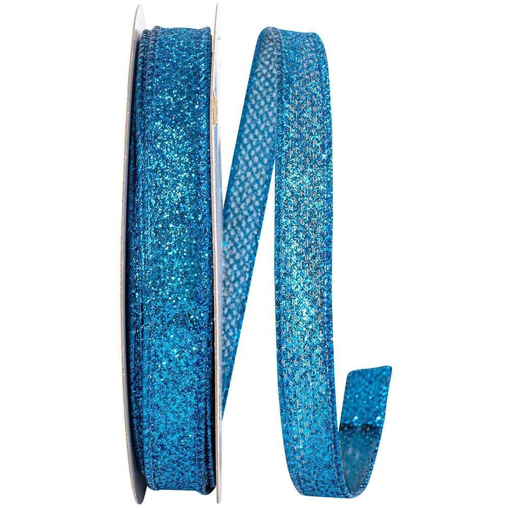 Turquoise Glitter Metallic Lame Wired Edge Ribbon 5/8 Inch