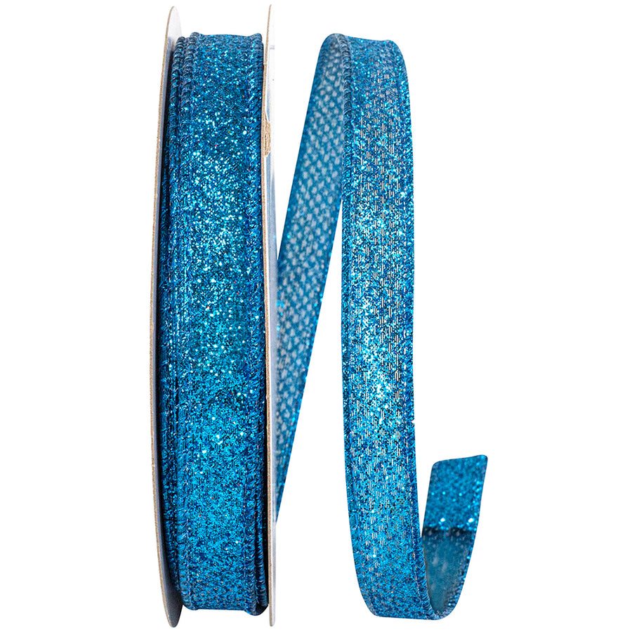 Turquoise Glitter Metallic Lame Wired Edge Ribbon 5/8 Inch