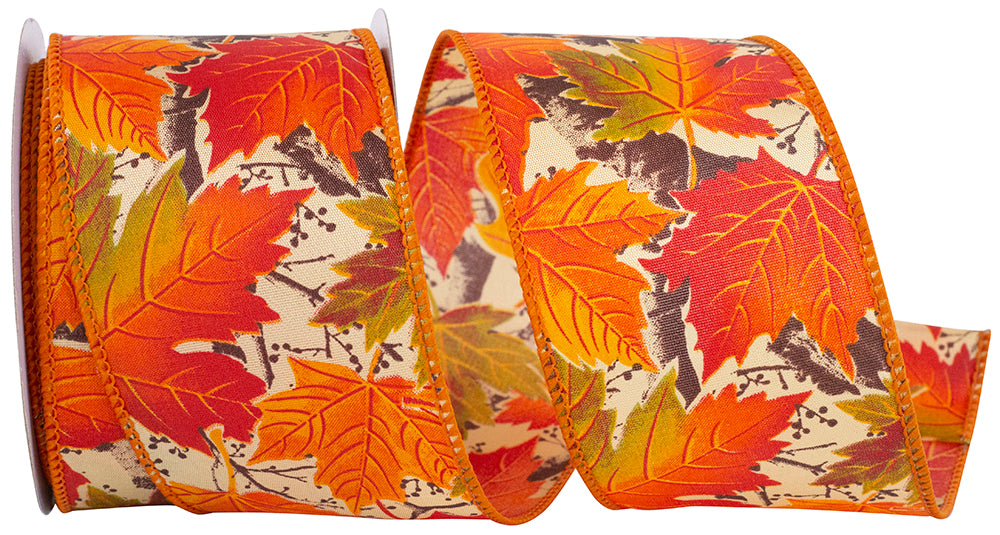 Multi 2-1 2 Inch Leaf Standard Wired Edge Ribbon for Wreaths & Bows