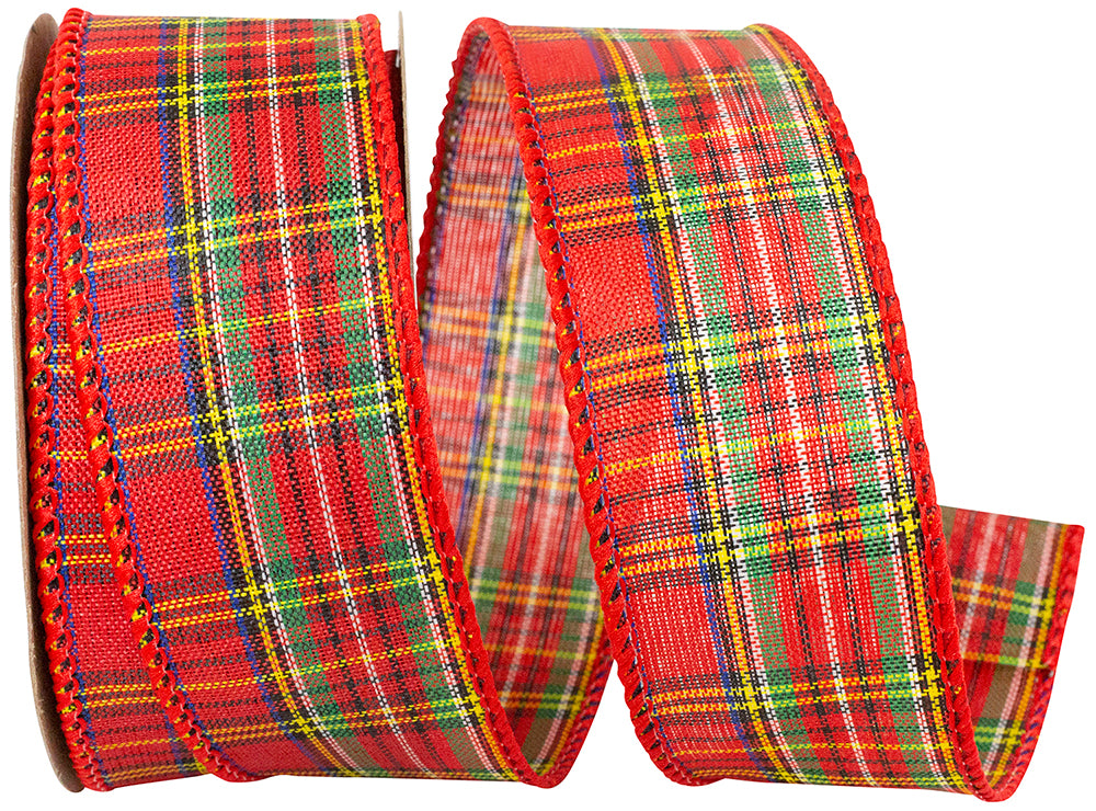 Plaid Wired Edge Ribbon Multi 1-1/2 Inch for Wreaths