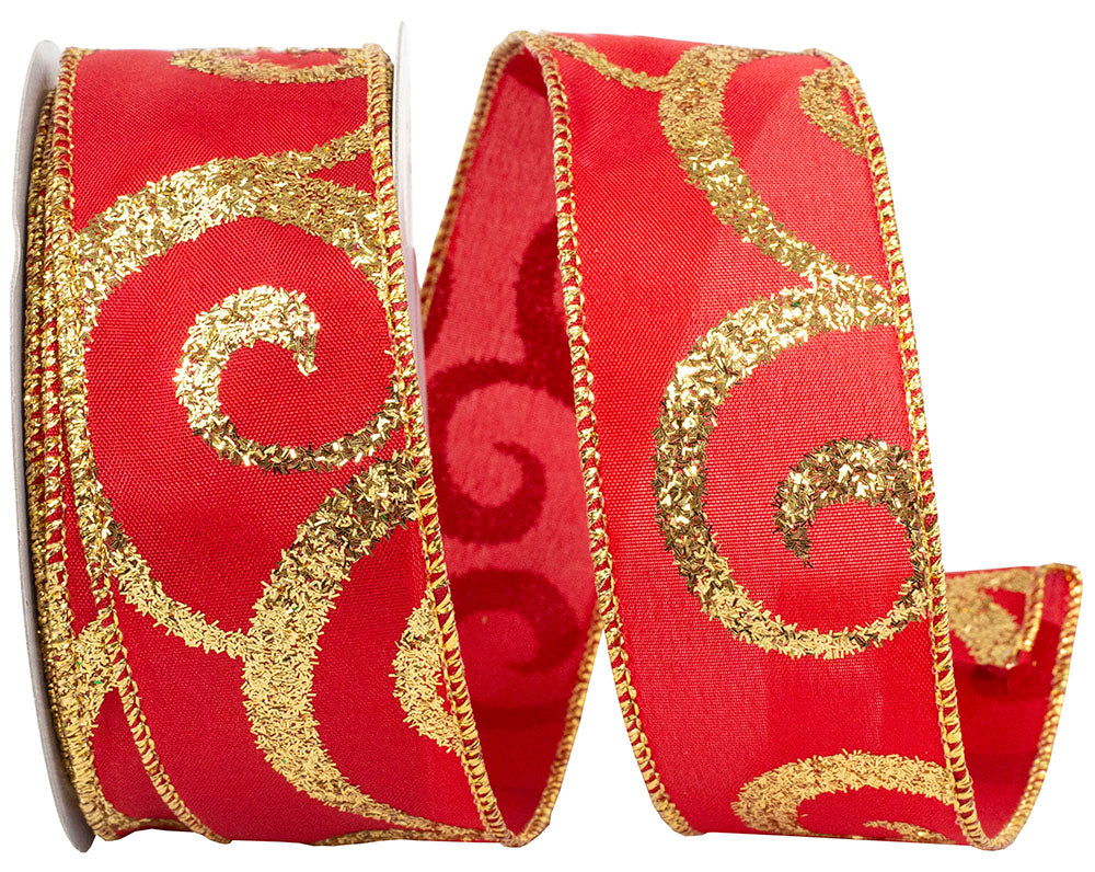 Gold Glitter Wired Edge Ribbon 1-1/2 Inch for Wreaths